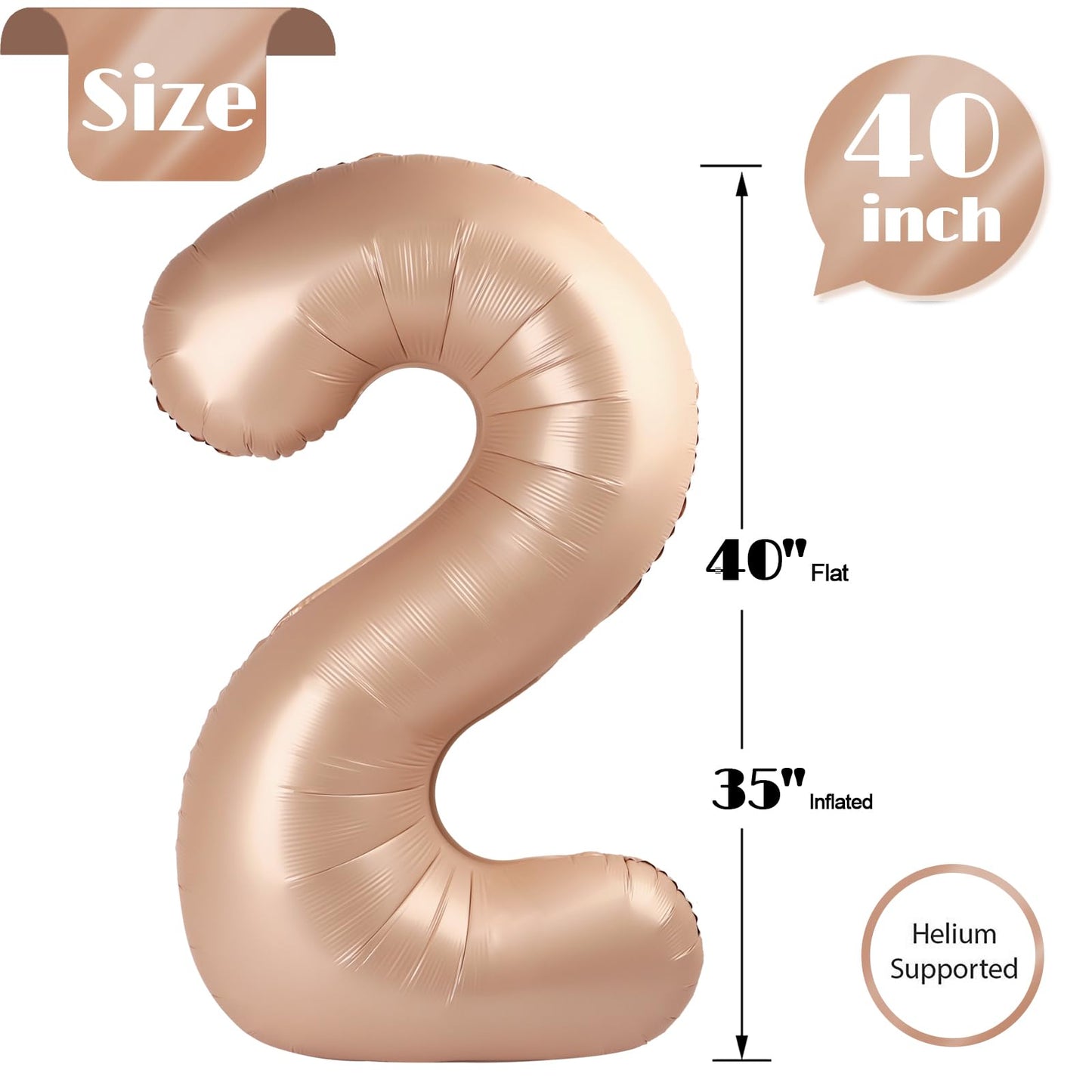 Light Brown 2 Balloon, Tan Number Balloons 40 Inch, Beige 2Nd Balloon Number Birthday Decorations, Sandy Brown Second Two Birthd