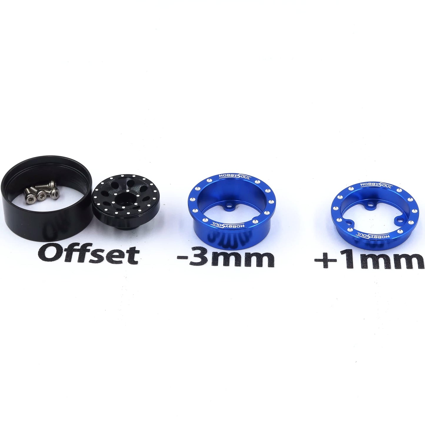Hobbysoul Adjustable Offset Rc 1.0 Wheels And Tires, 1/24 Tires & Heavy 1.0 Beadlock Wheels Blue Black For 1:24 Rc Crawler Axial