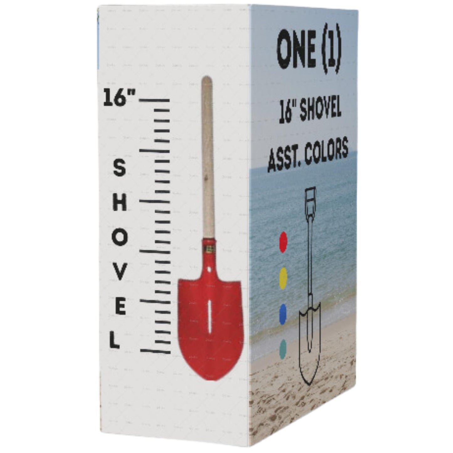 Single 16'' Heavy Duty Wooden Kids Sand Beach Shovel with Plastic Spade & Handle - Gold Digger Costume Shovel - Colors May Vary