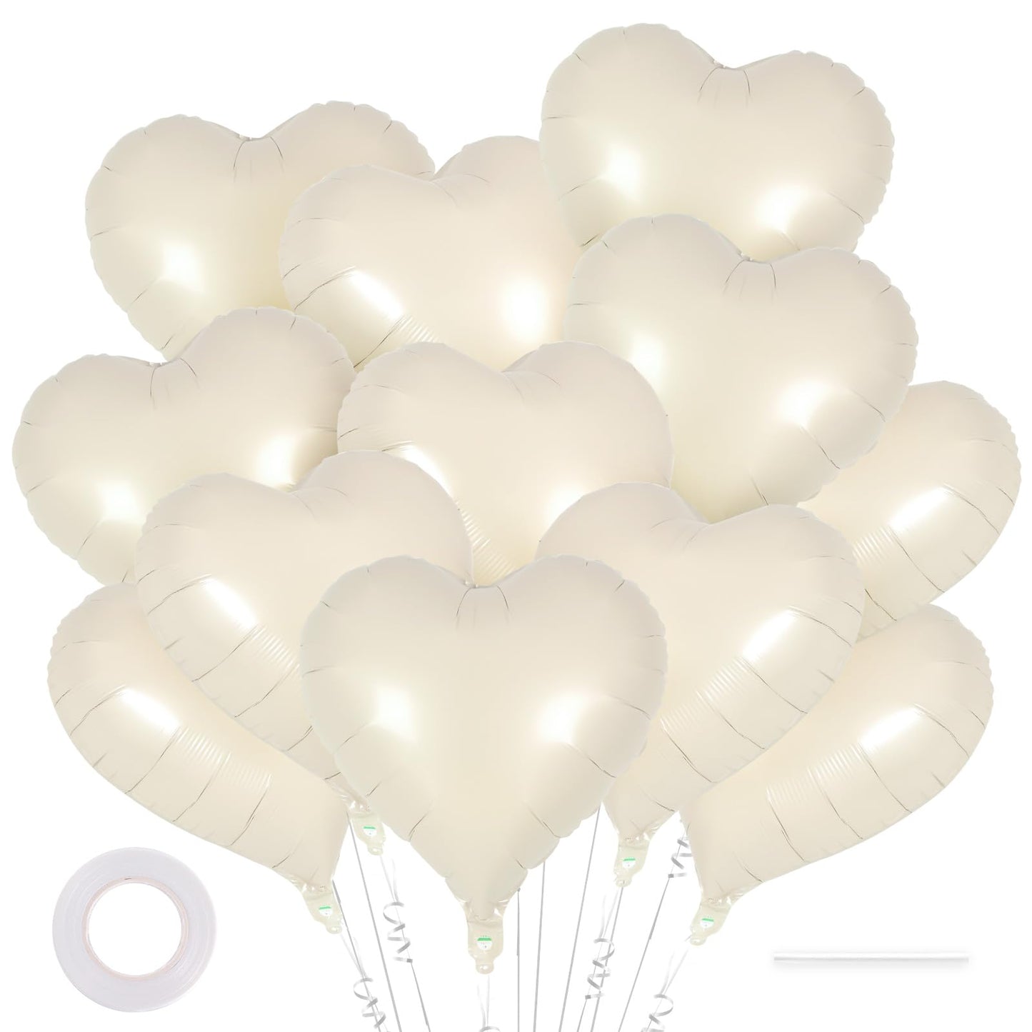 12 Pcs Cream Heart Balloons,18 Inch Cream White Heart Shape Foil Balloons Love Balloons Valentine Balloons For Birthday Party We