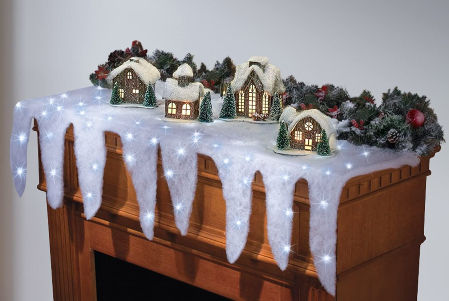 Kovot Led Snow Mantle & Buffet Cover | Icicle Mantle Cover Holiday Decor