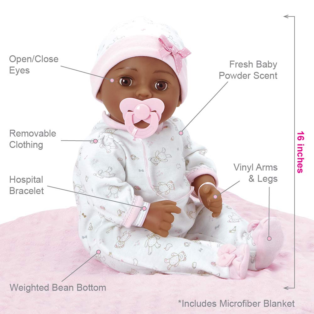 Adora Realistic Adoption Doll Joy, 16 Adorable Doll with 9-Piece Accessories includes Pacifier, Hospital Bracelet, Disposable