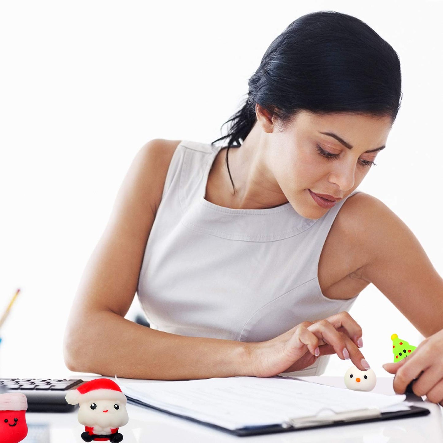 KINGYAO Squishy Fidget Toys, Mini Mochi Squishies 24 Pcs Party Christmas Mochi Favors for Kids Kawaii Snow Man Squishy Stress Re