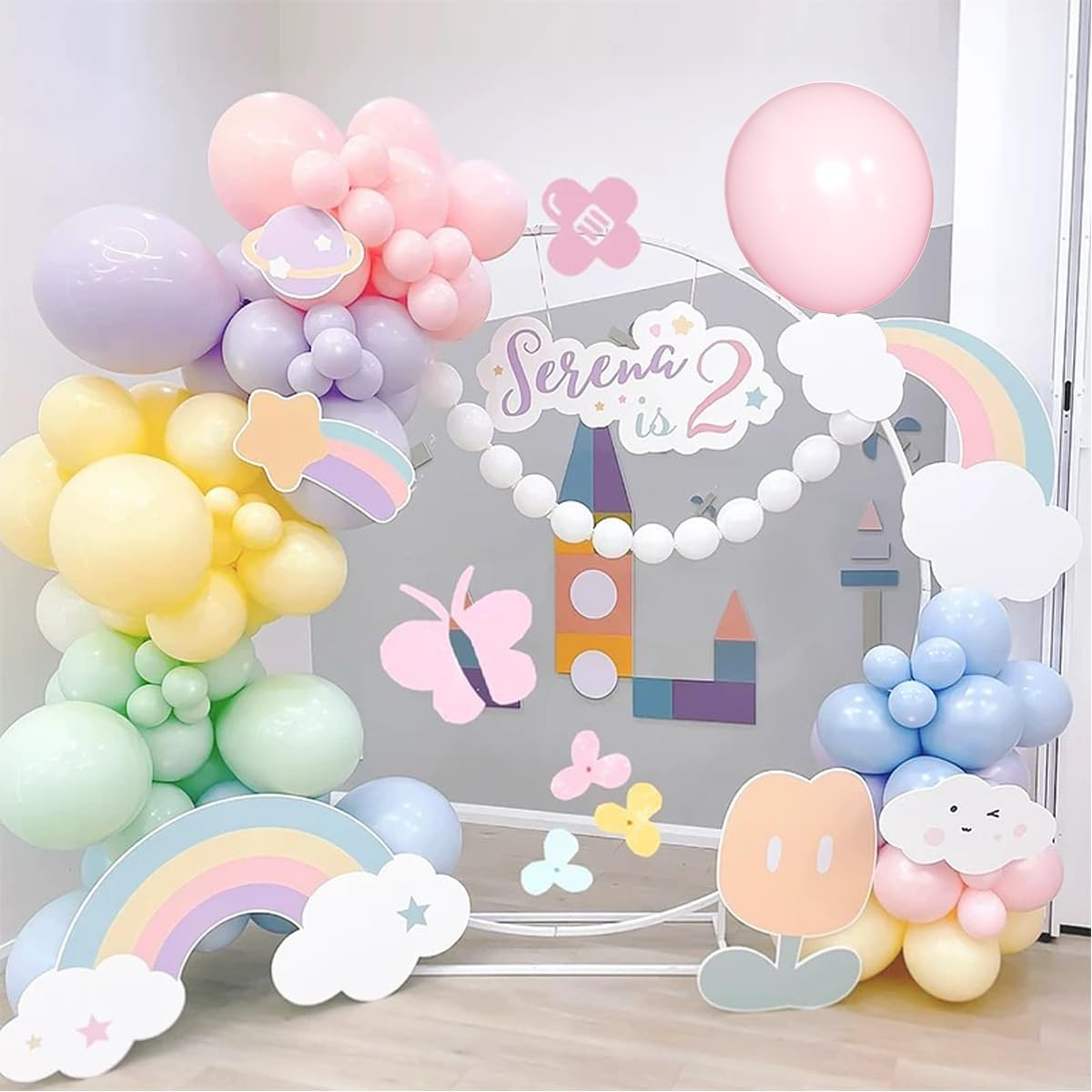 Mebay Pastel Balloon Garland Arch Kit 146Pcs Macaron Pink Blue White Yellow Latex Balloons Different Sizes 18 12 10 5 Inch For G