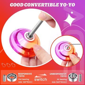 7YO Fingerspin Yoyo AOE for Beginners Dual Purpose Yoyo Responsive & Unresponsive Yoyo for Finger Spin Trick with 10 Yoyo Strings Unresponsive Bearing Accessories (Purple Red)