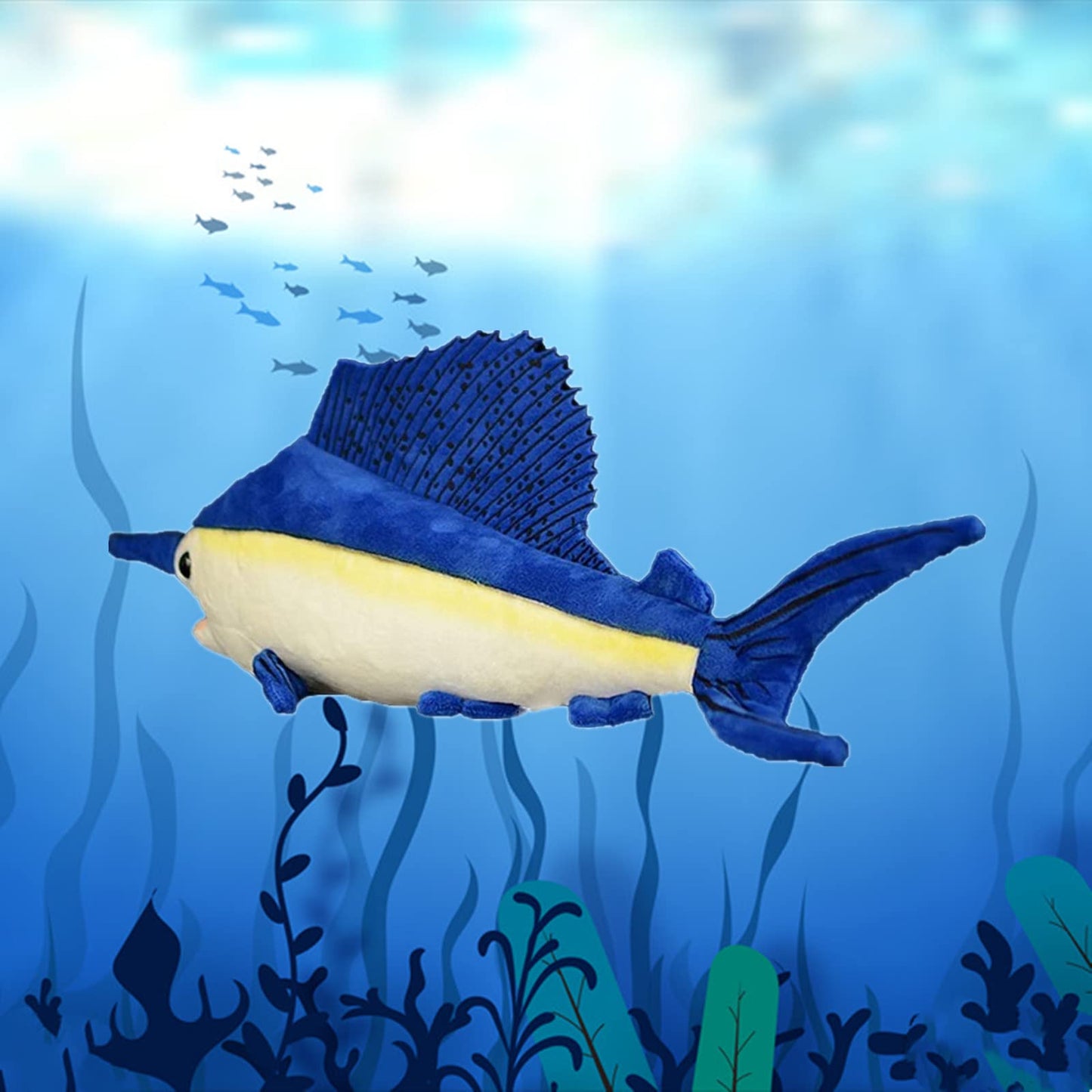Tiny Heart Simulation Swordfish Plush-Sailfish Stuffed Animals-Marlin Deep Sea Plushie-Lifelike Gift Toy Fish Doll For Kids 18 Inches Long