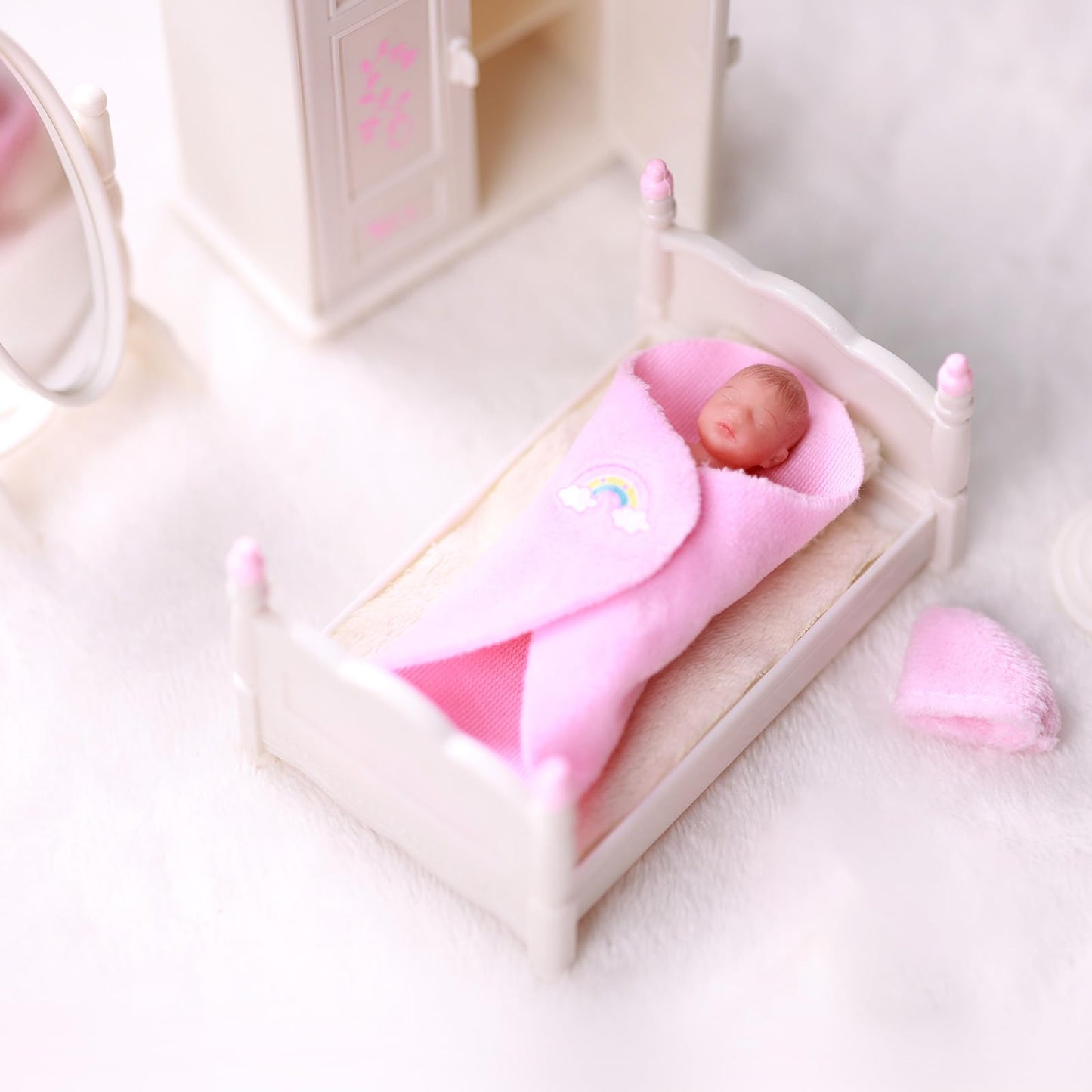 Babeside Mini Silicone Baby Dolls, 3 Inch Realistic Newborn Baby Dolls Full Silicone Sleeping Little Baby Dolls Mini Real Life Baby Girl Miniature Baby With Playset Accessories(Pink)