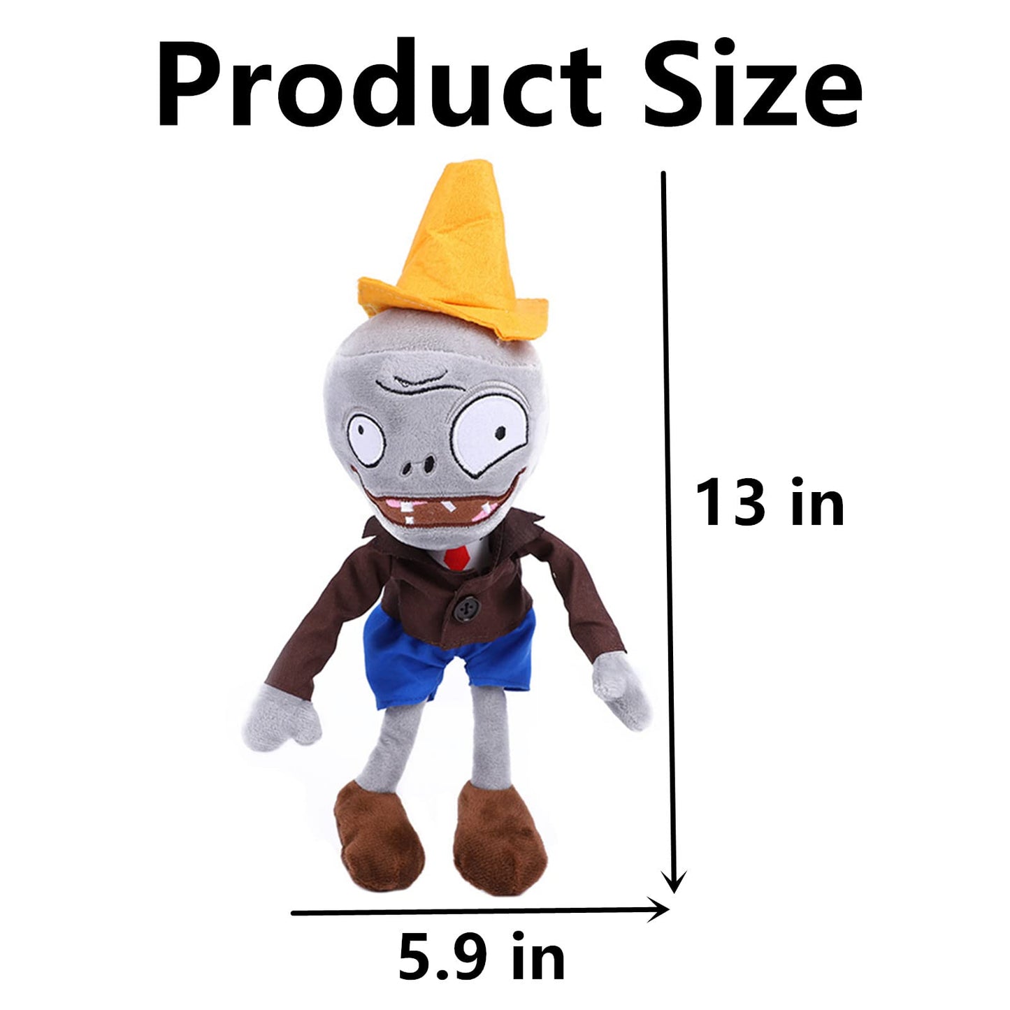 Jhesao 12' Pvz Plush Conehead Zombies Brown Coat Toys Pvz 1 2 Stuffed Soft Doll Roadblock Conehead Zombie New