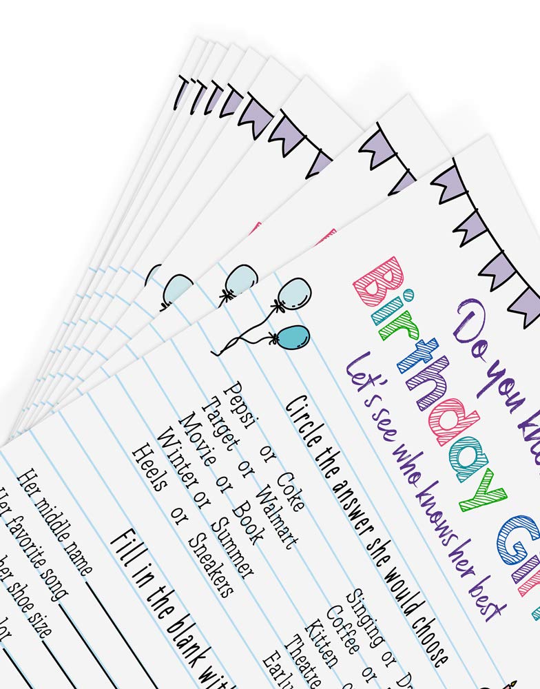 Printed Party Kids Birthday Game - Who Knows Her Best, Set of 25 Notebooks, 7"x5", Colorful Paper, NOBK-KNOW