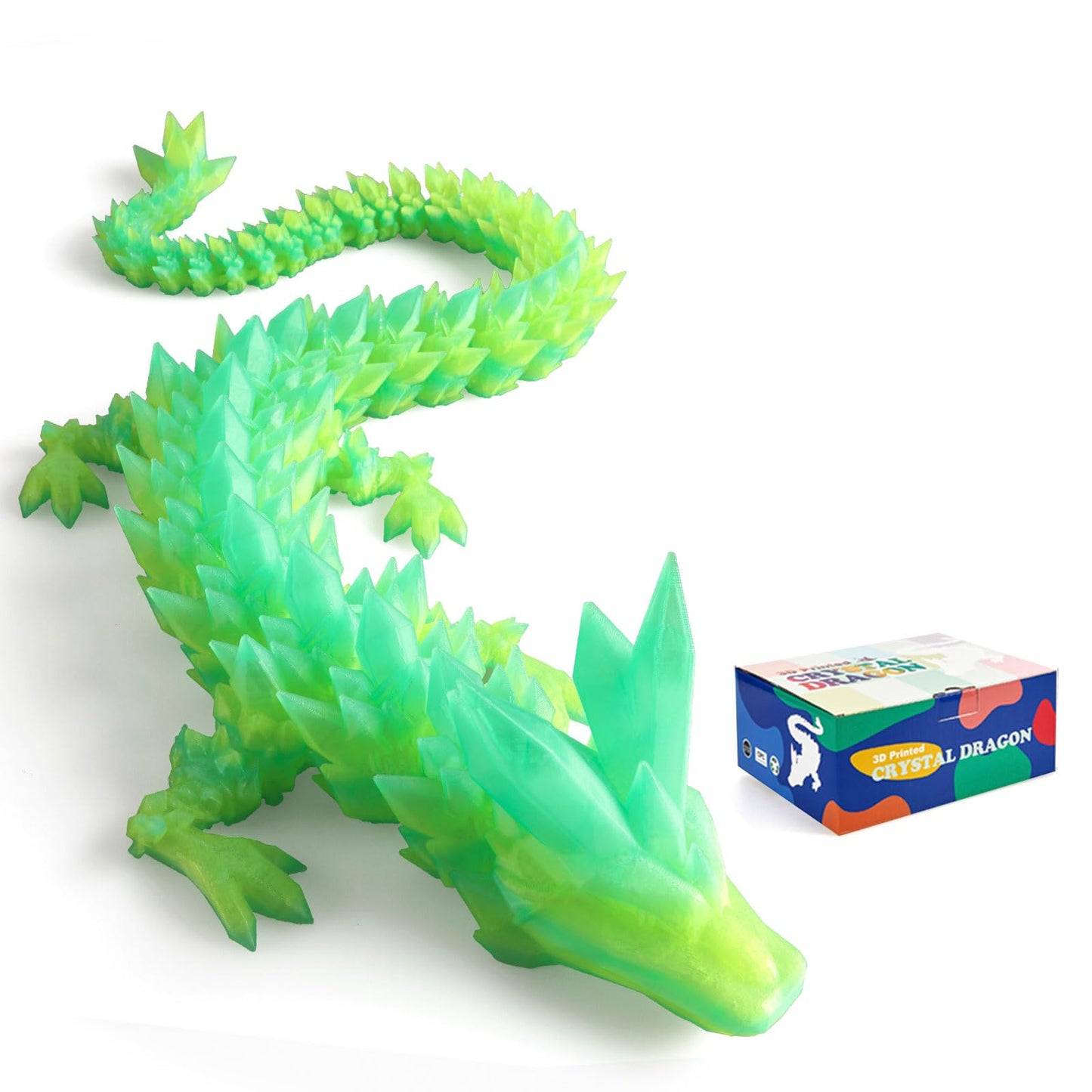 Rwsefk 30 In 3D Printed Dragon, 30Inch Dragon,3D Dragon Toy,Large Dragon Present,Ariculated Crystal Dragon(Gradient Bamboo Green