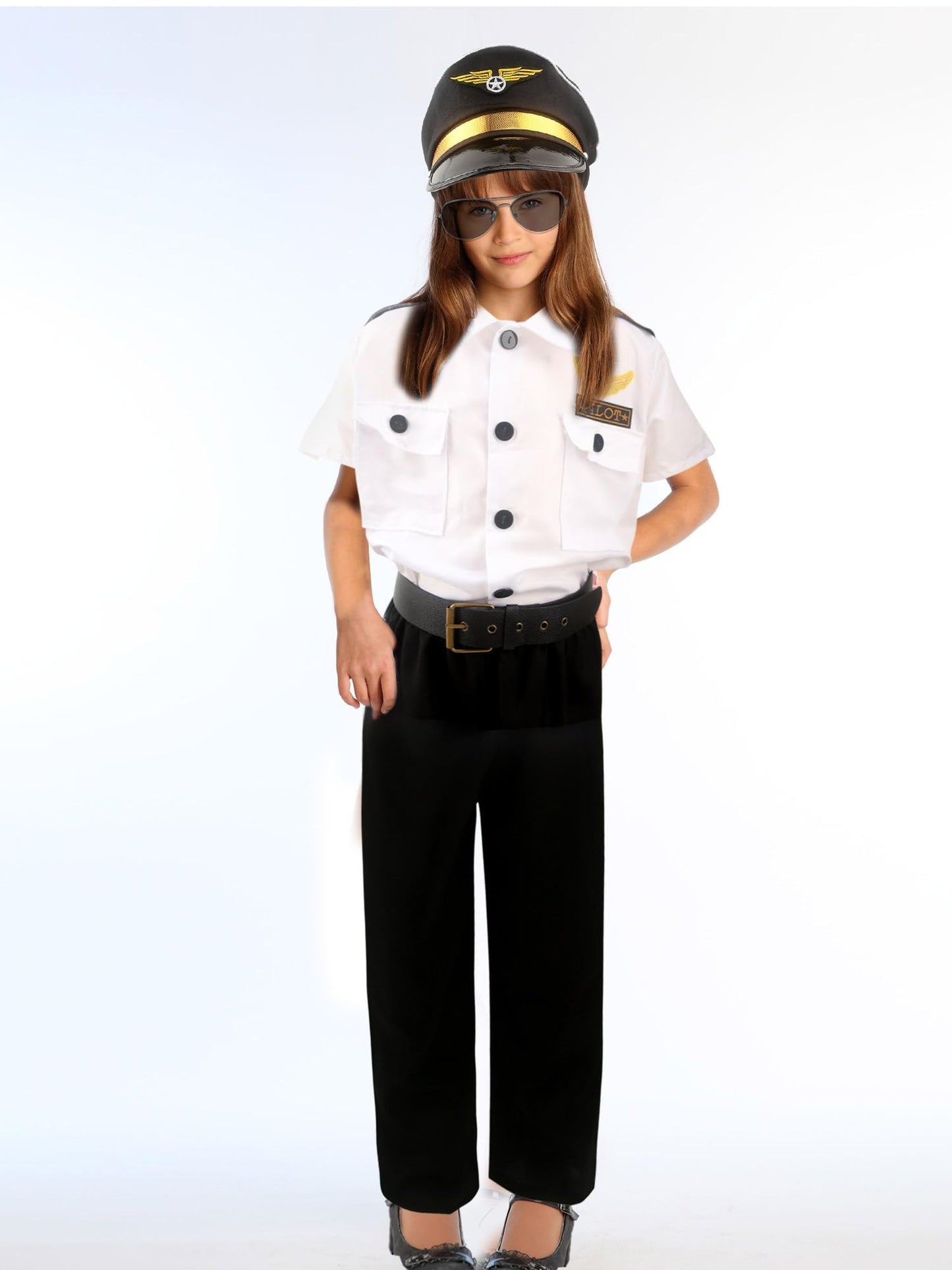 Children Pilot Costume Set Captain Uniform Dress Up For Kids Boys Halloween Cosplay Pretend Role Play Party