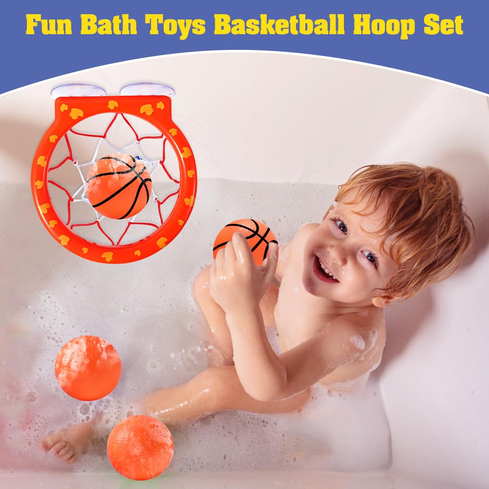 Ksabvaia Bath Toys - Bathtub Basketball Hoop For Kids Toddlers,Bath Toys Shower Toys For Kids Ages 4-8,Suction Cup Basketball Hoop & 4 Soft Balls Set For Boys Girls