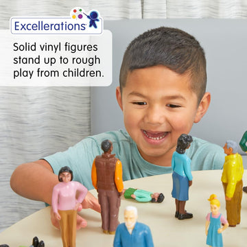 Excellerations Educational Multicultural Pretend Play Figurine Family Dolls Set of 4 Different ethnicities 28 Pieces Total for B