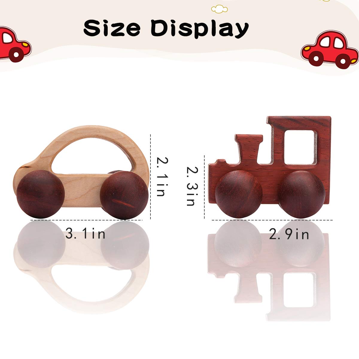 Promise Babe 2Pc Wooden Rattle Organic Wooden Cars Push Car Toys Montessori Educational Natural Wood Toys Inspired Baby Newborn