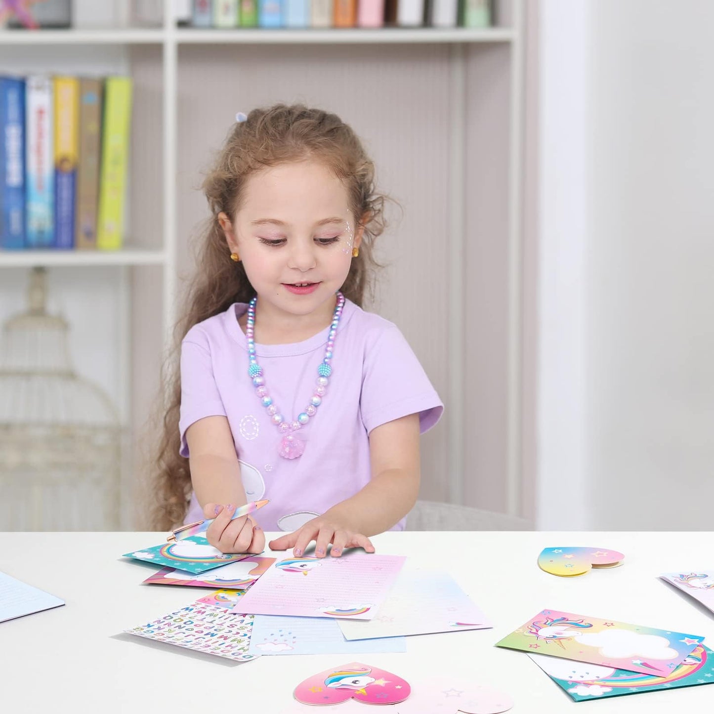 Pink Girls Stationery Set - 69 Pcs Letter Writing Paper Kit For Girls Kids Children Gifts For Girls Stationery Writing Sheets With Envelopes Greeting Cards Stickers Ballpoint Pen