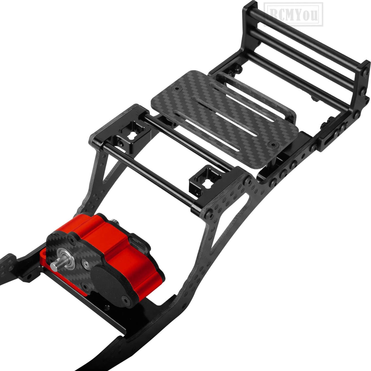 Rcmyou Rc Carbon Fiber Frame Chassis W/Gearboxes Upgrades Part For 1/10 Axial Scx10 Scx10 Ii 90046 90047 Rc Crawler Car,Red