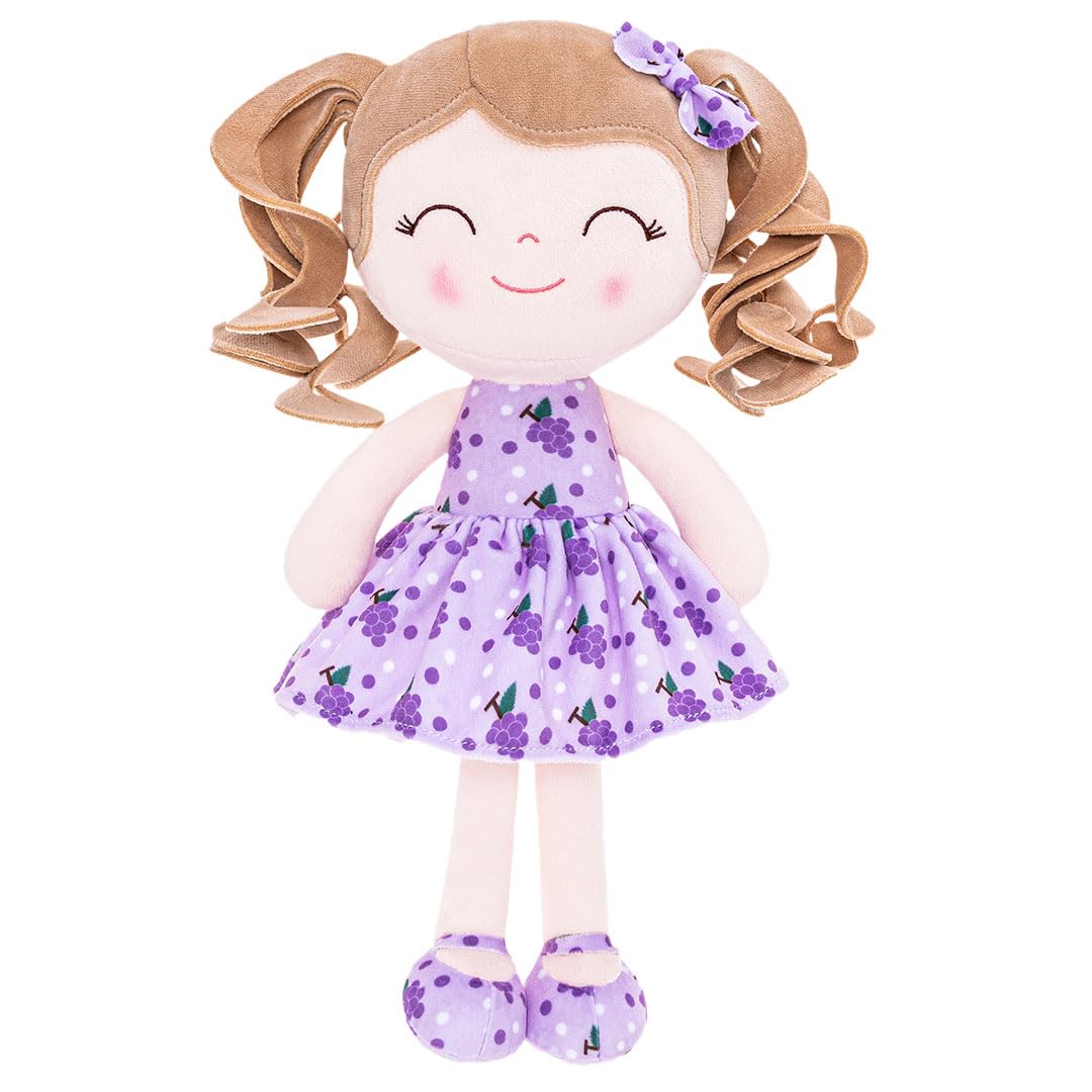 Gloveleya Baby Dolls Soft Snuggly First Baby Girl Gifts Soft Doll For Girls With Grape Printed Dress 12Inches Fruit Series