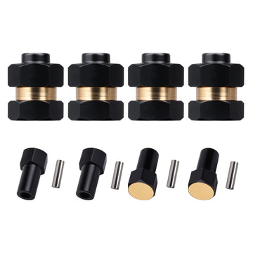 4pcs Brass Wheel Hex Extended Adapter Upgrades for Axial SCX24 90081 1/24 RC Crawler Car, with Locknuts and Cross Wrench