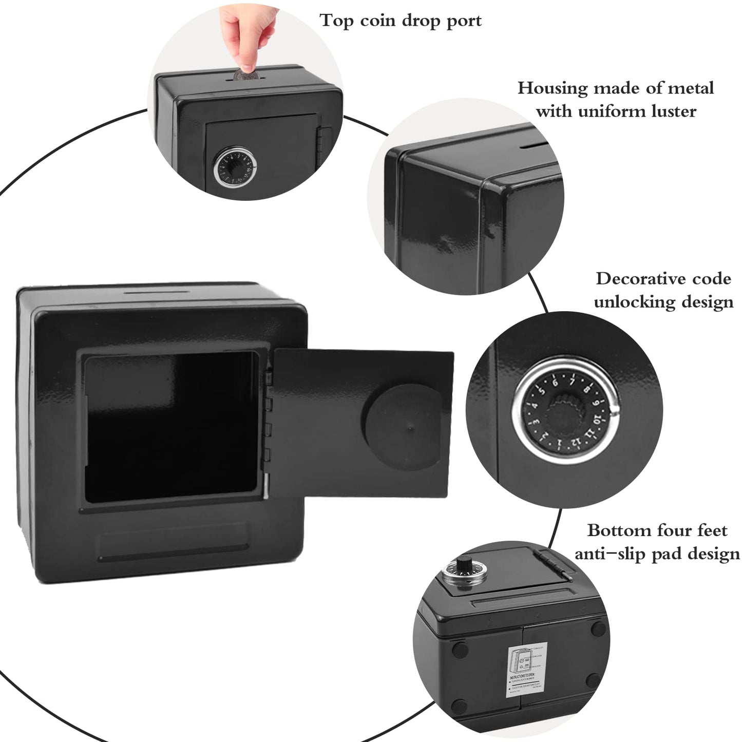 Kids' Safe Piggy Bank, Metal Safe With Key, Money Saving Box For Children, Boys Girls Best Giftoney Banks (Black, Small)