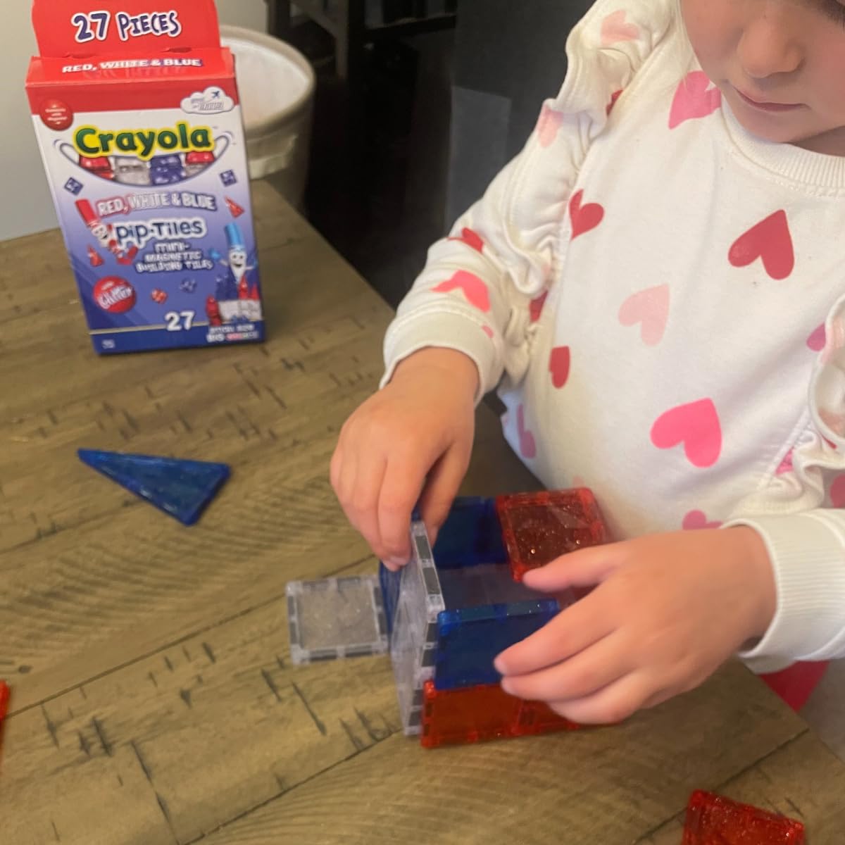 Createon Crayola Red, White & Blue Pip Magnetic Tiles 27Pc, Magnetic Kidsbuilding Toys, Stem Learning Travel Toys For Boys And G