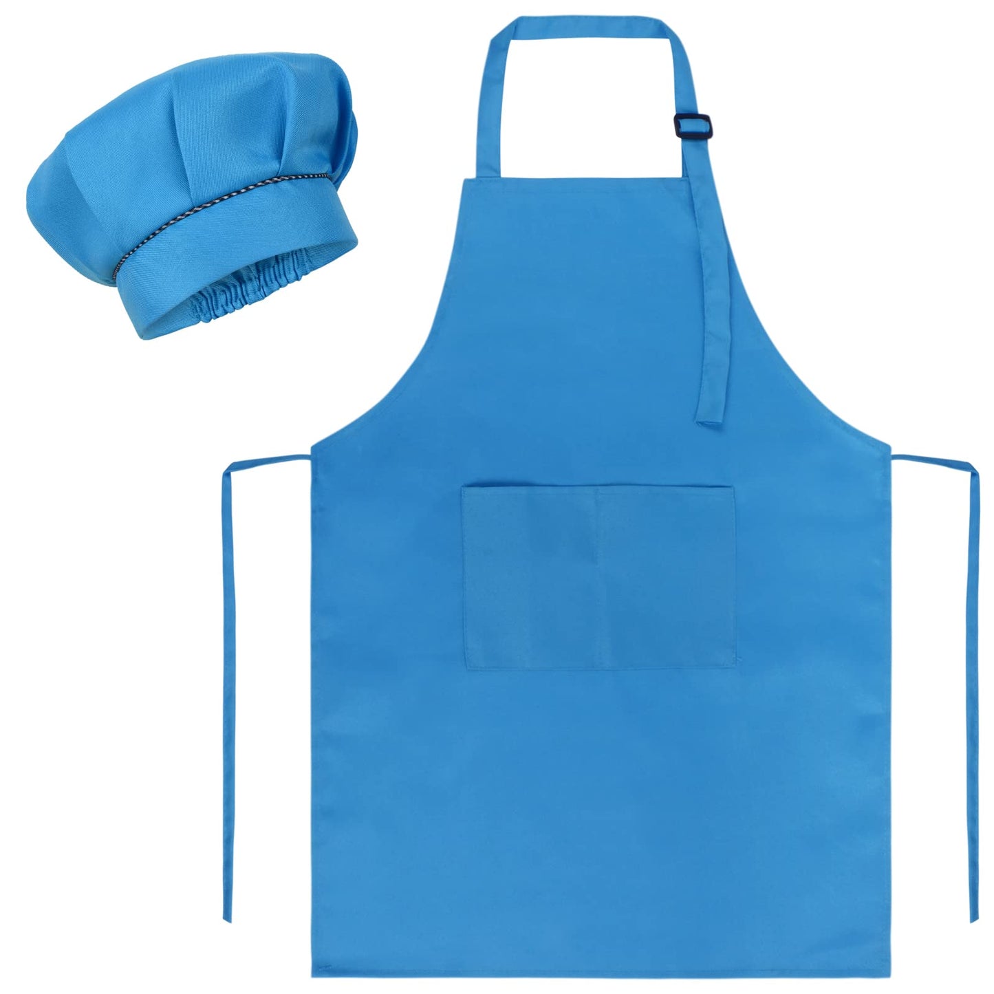 SUNLAND Kids Apron And Hat Set Children Chef Apron For Cooking Baking Painting (Blue, M)