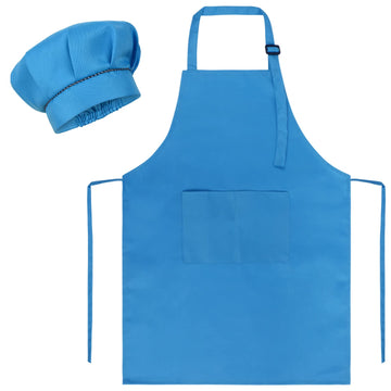 SUNLAND Kids Apron And Hat Set Children Chef Apron For Cooking Baking Painting (Blue, M)