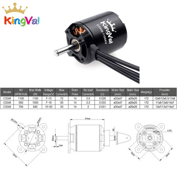 KingVal Replacement 3548 900KV Brushless Motor with Screw Kit Compatible with RC Fixed-Wing Airplane Glider Aircraft