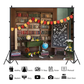 School Pictures Backdrop 10x8ft Fabric Back to School Photos Library Bookshelf Backdrop Teacher Pictures Background Kids Graduat