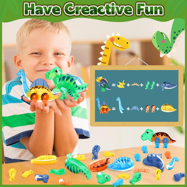 Dinosaur Toys Magnetic Tiles 3D Movable Dinos For Kids 3-5 5-7 Toddler Outdoor Sensory Toys, Stem Educational Magnetic Blocks For 3+ Years Old Boys Girls Kids Toys