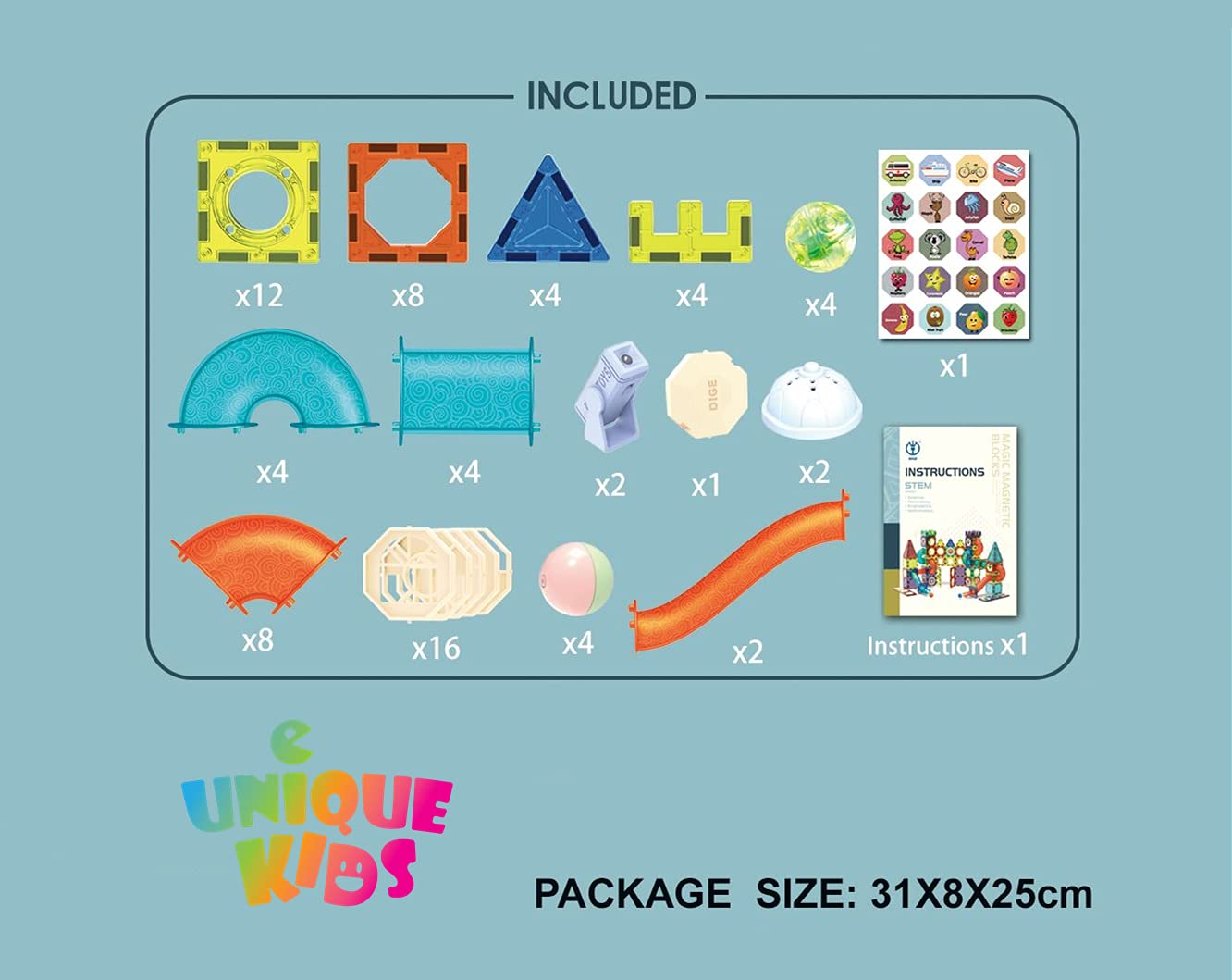 Unique Kids Magnetic Tiles Building Blocks With Marble Run - Engaging Stem/Steam Toys For Boys And Girls - Perfect Christmas Or