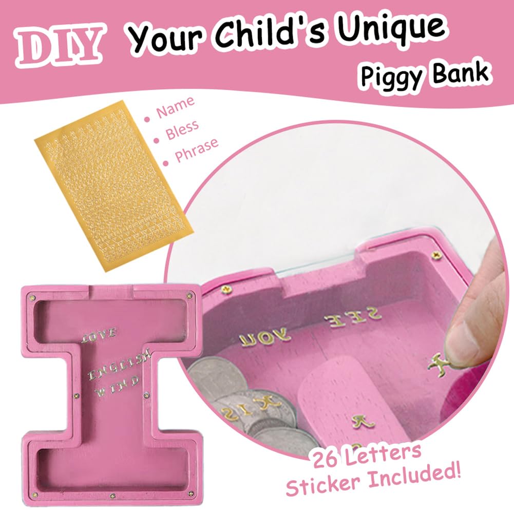 Wooden Letter Piggy Bank,Personalized Creative Twenty-Six English Alphabet Storage Tank,Coin Bank Perfect Decor,Unique Gift Or S