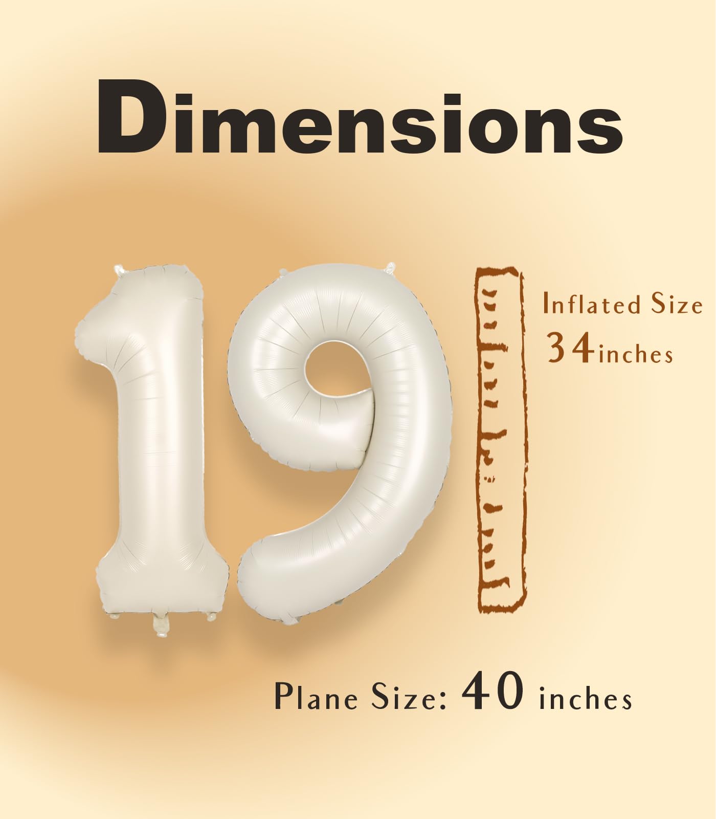 Suwen 40 Inch Cream White Large 19 Number Balloons Big Foil Helium Number Balloons 0-9 Jumbo Happy 19Th Mylar Birthday Party Dec