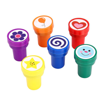 LUCKYBIRD Self Inking Stamps Set for Kids - 6 Count Plastic Balloon & Star Stamps, 1x1x1.3 inches, Model LUCKYBIRDS