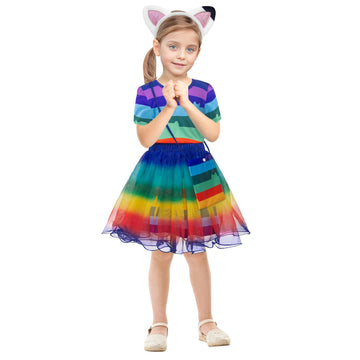 Adreit Rainbow Tutu Dress For Girls, Birthday Girl Outfit Set Costumes With Headband And Bag Christmas Birthday Party