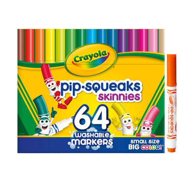 Crayola Pip-Squeaks Skinnies Washable Markers (64ct), Mini Markers for Kids, Coloring Markers, Craft Supplies, Kids Holiday Gift