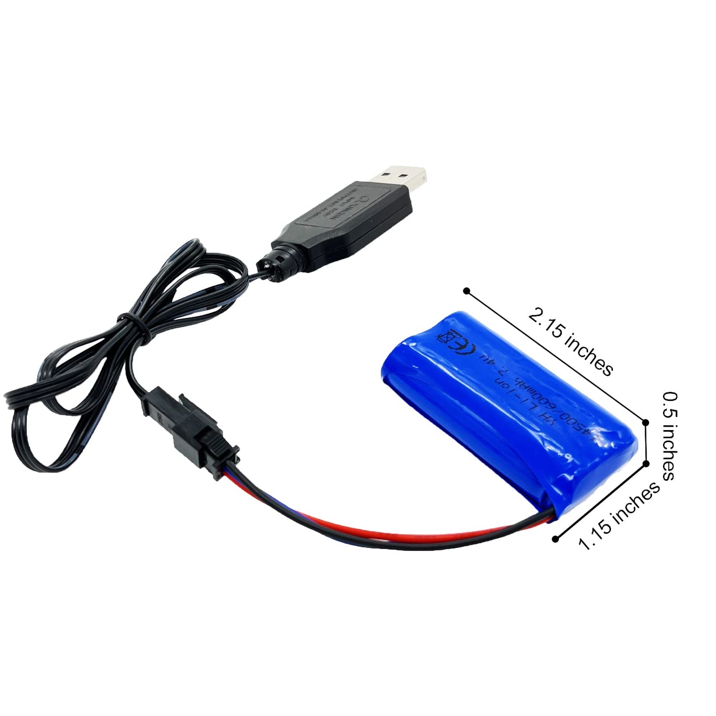 Threeking 7.4V 600mAh Rechargeable Li-ion Battery SM-3P Joint with USB Charger for Remote Control Car Toys