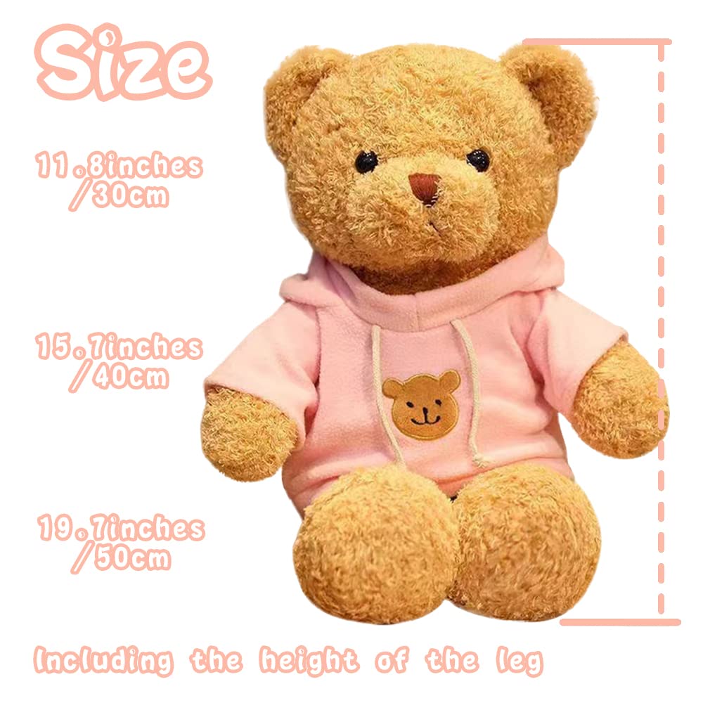 Galatee Cute Teddy Bear Plush Stuffed Animal, Teddy Bear With Coffee Hoodie, Gifts For Children(15.7'' Pink)