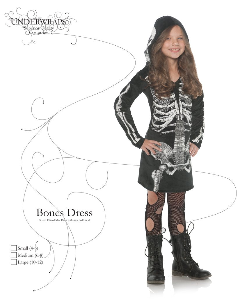 Underwraps Little Girl'S Skeleton Bones Hoodie Dress - Large