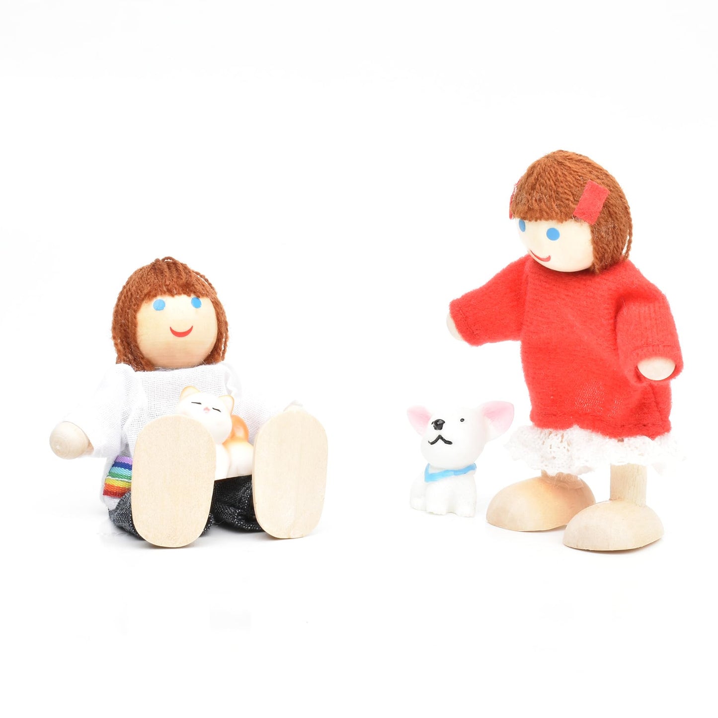 Jzszera Wooden Doll House People Of 7 Miniature Figures And 2 Pets, Dollhouse Dolls Family Set Accessories For Girls Toddler Kids Pretend Play And Imaginative Fun