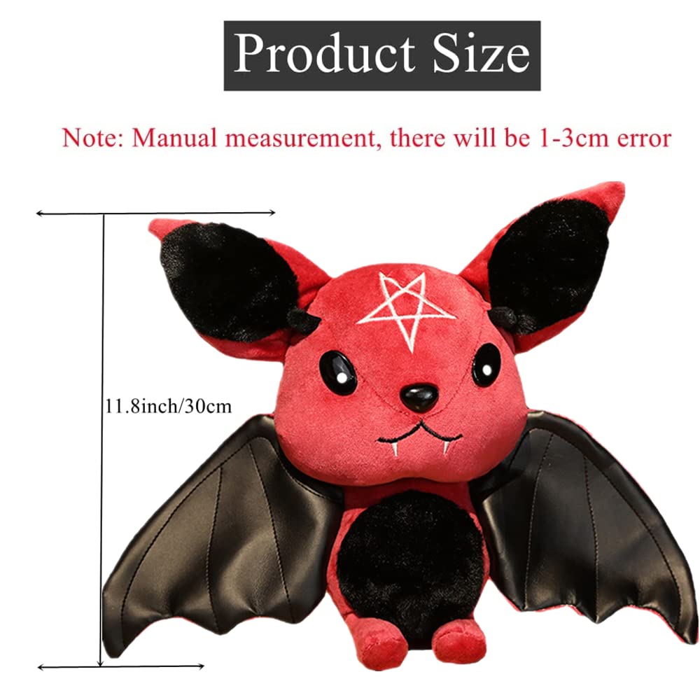 Natureman Bat Plush Stuffed Animal Toys,Halloween Black Bat Decor Soft Hugging Plush Doll Toy Gifts,For Kids Birthday, Halloween, Christmas (Red,11.8Inch)
