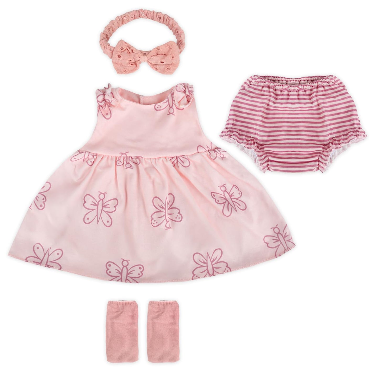 Wooroy 4Pcs Reborn Baby Doll Clothes - 16-20 Inch Pink Butterfly Baby Doll Clothes, Perfect For Lifelike Reborn Girls