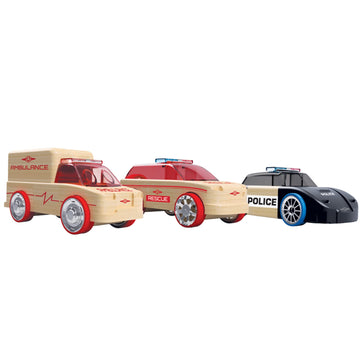 Automoblox Mini Rescue Pack - Wooden Mix-and-Match Vehicles - Build and Rebuild - Ages 4+