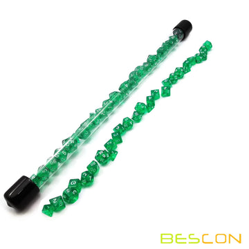 Bescon 28pcs Translucent Green Mini Polyhedral Dice Set in Tube, Dungeons and Dragons RPG Dice 4X7pcs,Mini Gem Green Dice Set