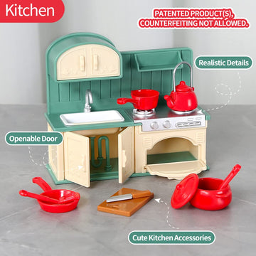 Takihon Dollhouse Furniture Set,Dollhouse Bathroom/Kitchen/Fridge/Washing Machine Laundry Set For Kids,Doll House Miniature Acce