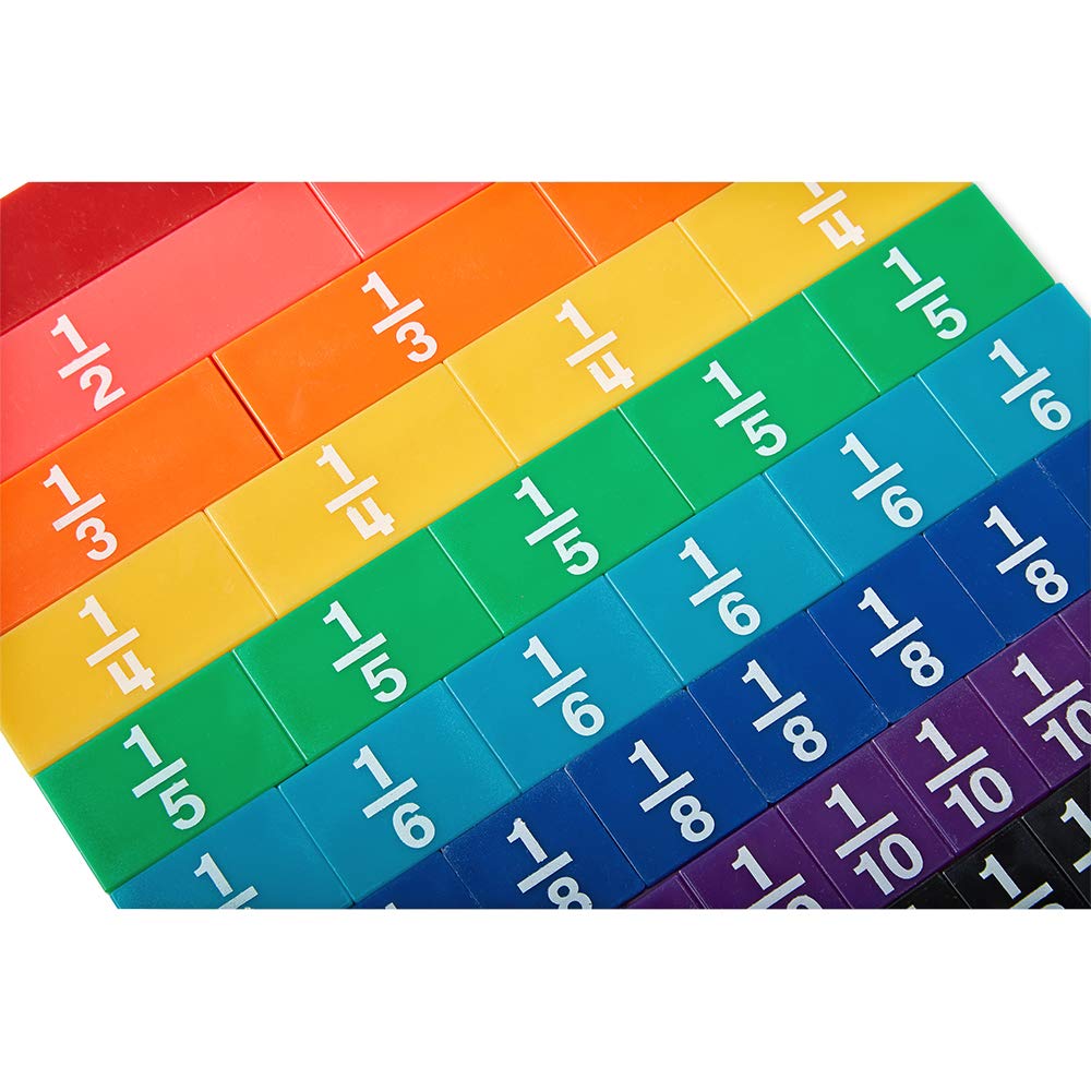 Hand2Mind Plastic Rainbow Fraction Tiles, Montessori Math Materials, Fraction Manipulatives, Unit Fraction, Fraction Bars Math Manipulatives, Fraction Games, Homeschool Supplies (15 Sets Of 51 Pieces)