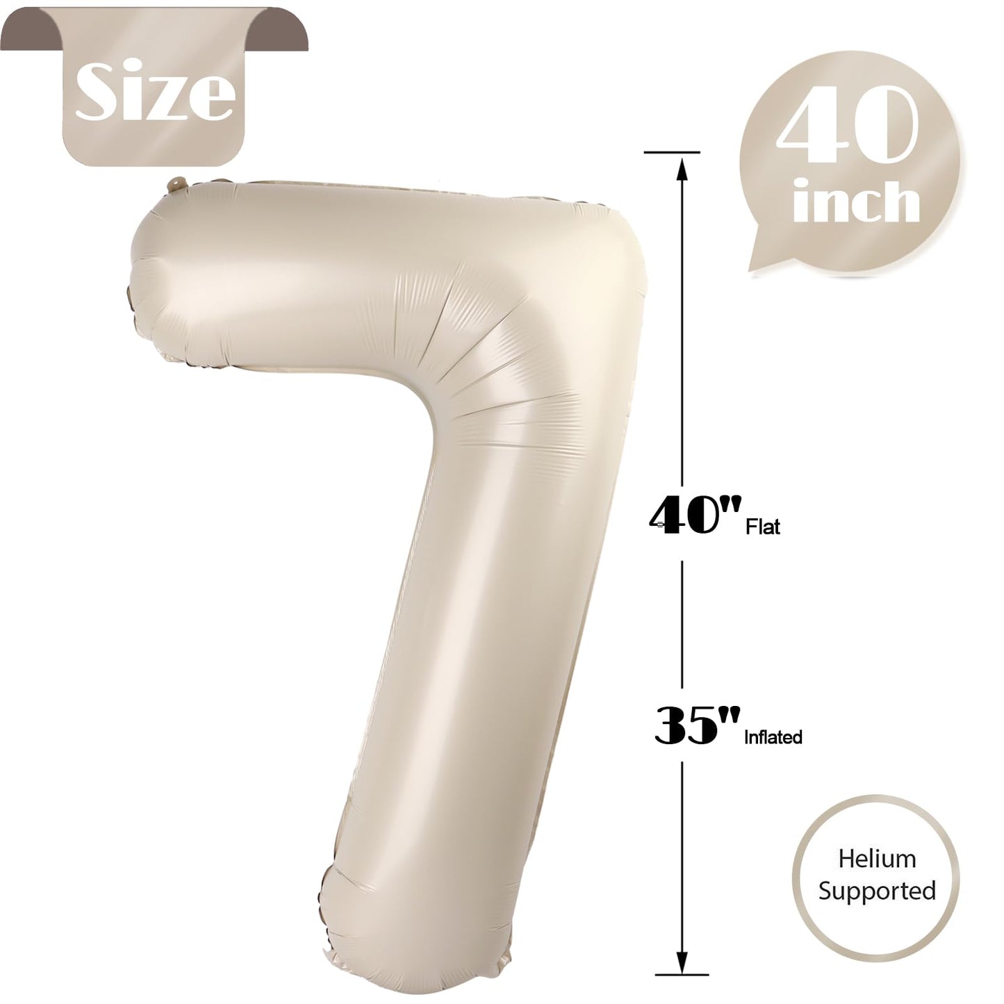 Cream Number 7 Balloon 40 Inch, 7 Balloon Number, 7Th Birthday Decorations, Cream Party Supplies For Boys Girls