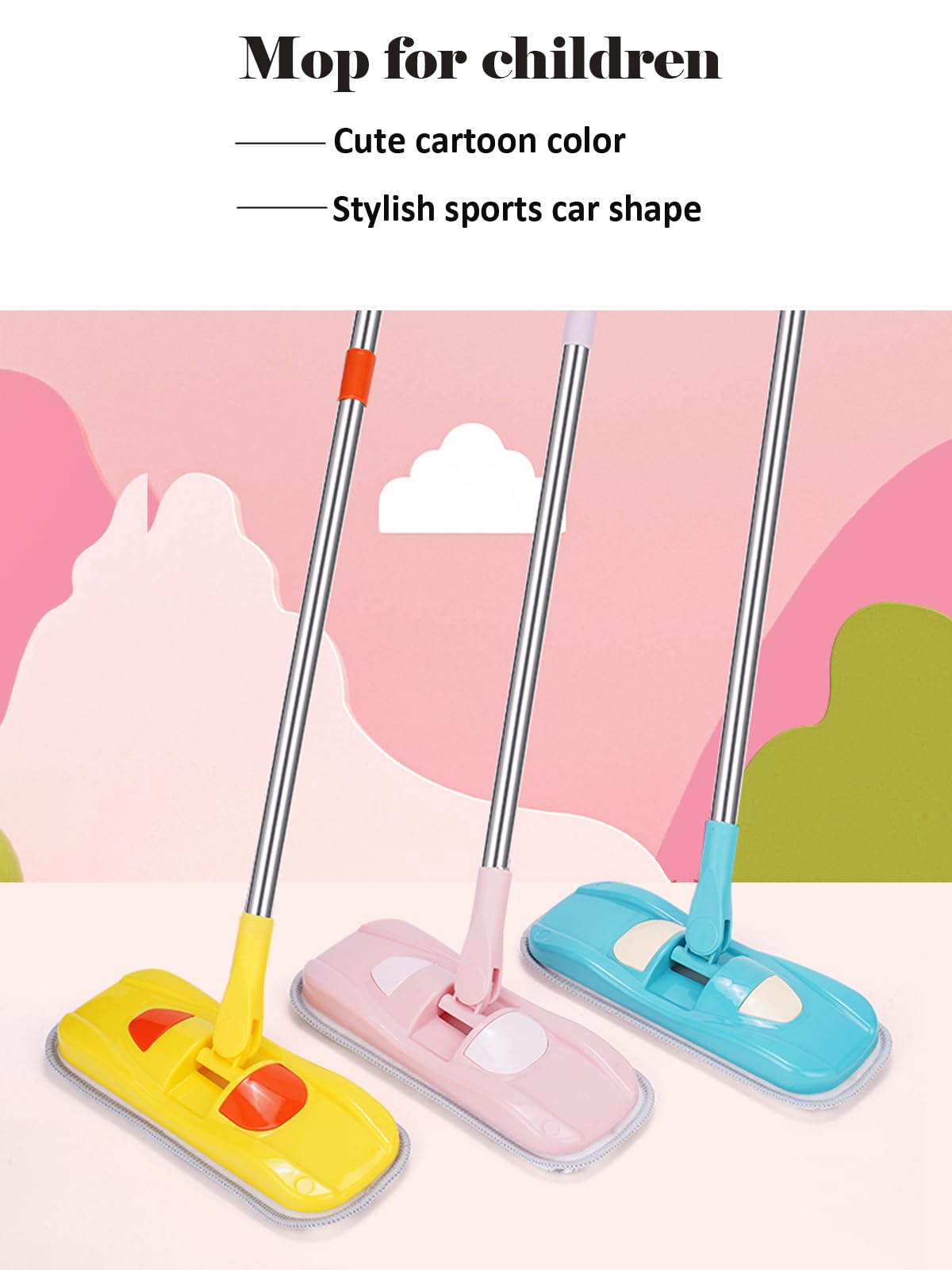 Mini Mop Small Mop For Kids Housekeeping Pretend Play Cleaning Toy Gift For Boys Girls (Pink)