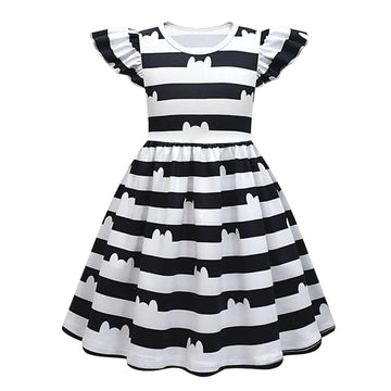 DAISYDUDS Cat Dollhouse Costume Ruffled Sleeve Dress With Striped, Accessories Set Halloween Christmas Outfits For Little Cutie(