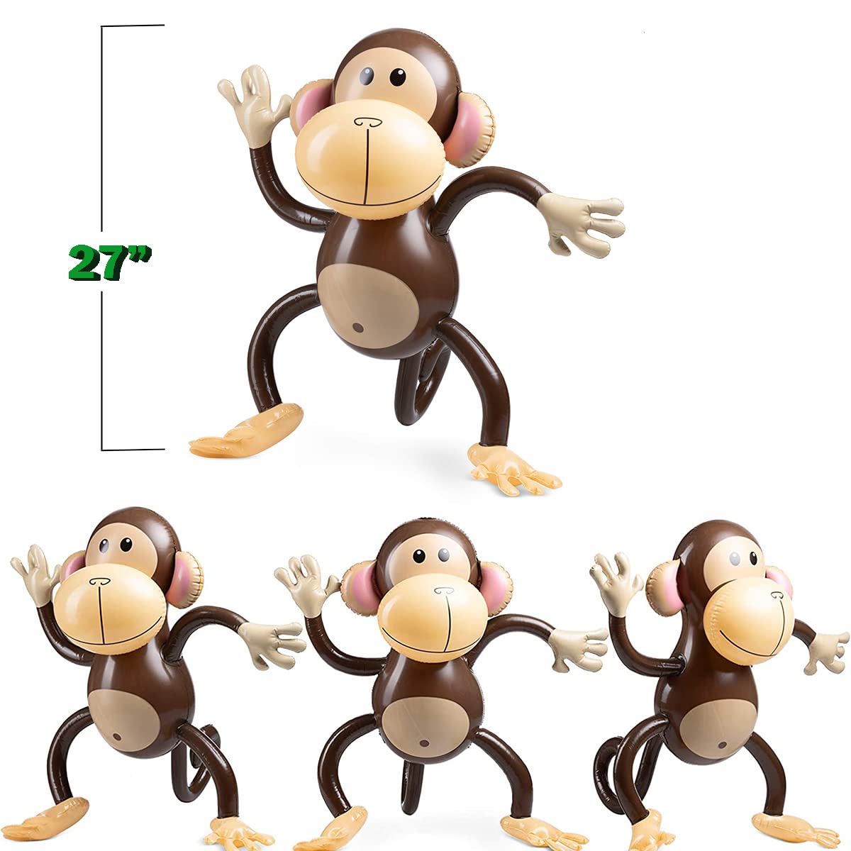 Inflatable Monkeys 27 Inch, 6-Pack Monkey Safari Party Supplies Inflatable Safari Animals Monkey Themed Birthday Party Decorations For Safari, Jungle Themed Birthdays, Blow Up Party Favors Supplies