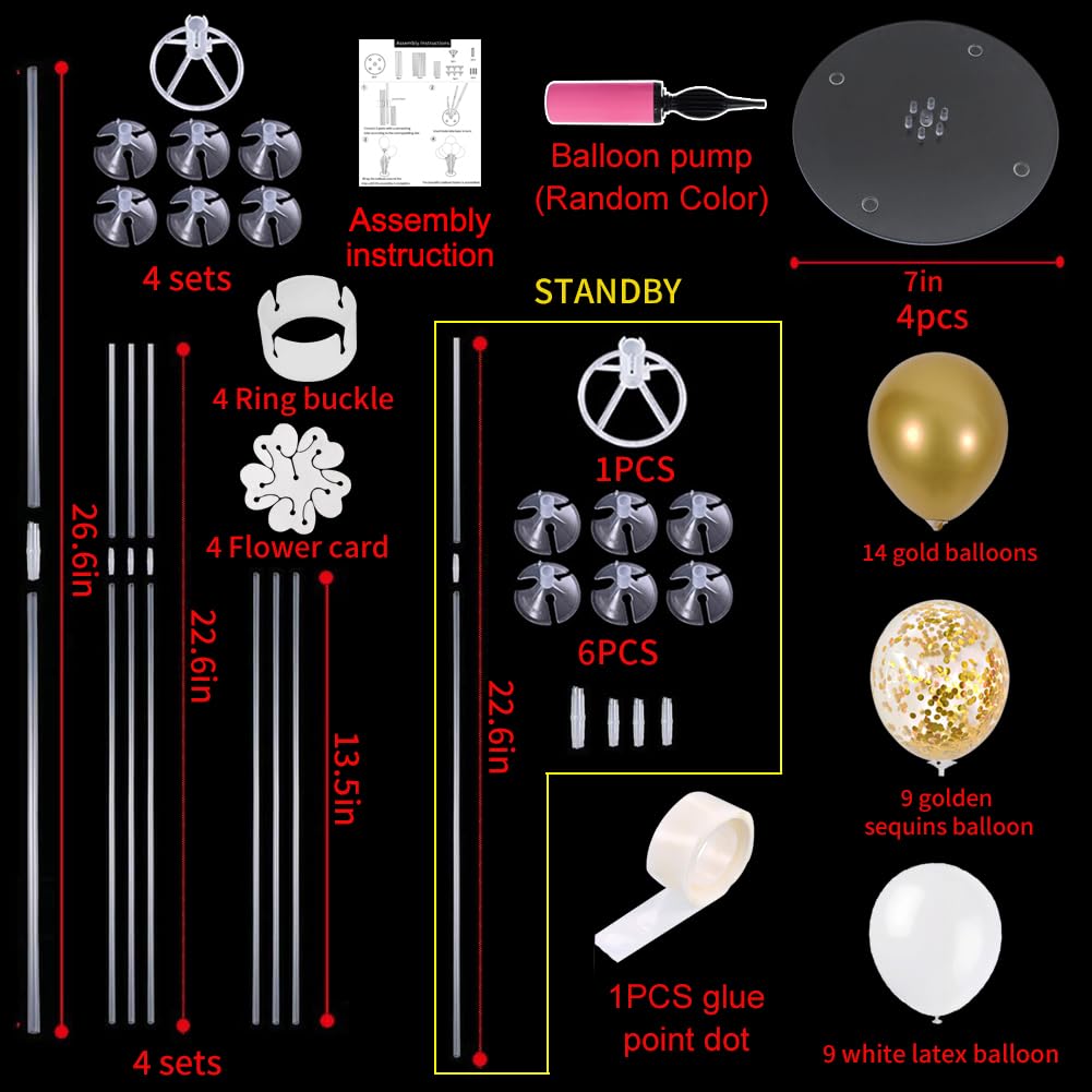 Toniful Table Centerpiece Balloons Stand Kit Include White Gold Latex Confetti Balloons For Baby Shower Wedding Anniversary Bapt